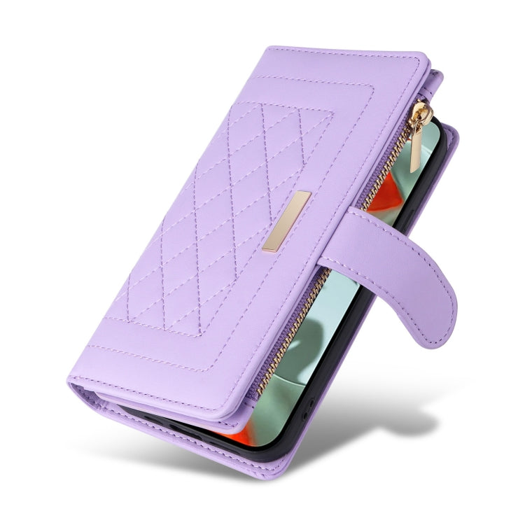 For Google Pixel 9 Pro XL Crossbody Zipper Wallet Rhombus Leather Phone Case(Purple) - Google Cases by buy2fix | Online Shopping UK | buy2fix