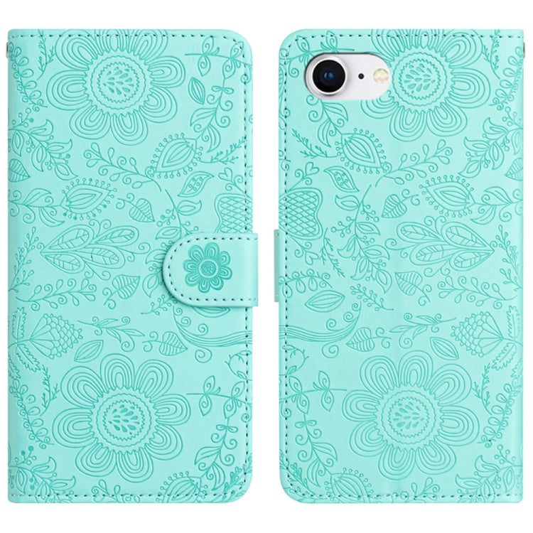 For iPhone SE 2024 Floral Embossed Pattern Leather Phone Case(Light Green) - More iPhone Cases by buy2fix | Online Shopping UK | buy2fix