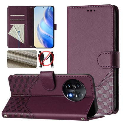 For OnePlus 11 Honeycomb Embossing RFID Leather Phone Case(Violet) - OnePlus Cases by buy2fix | Online Shopping UK | buy2fix