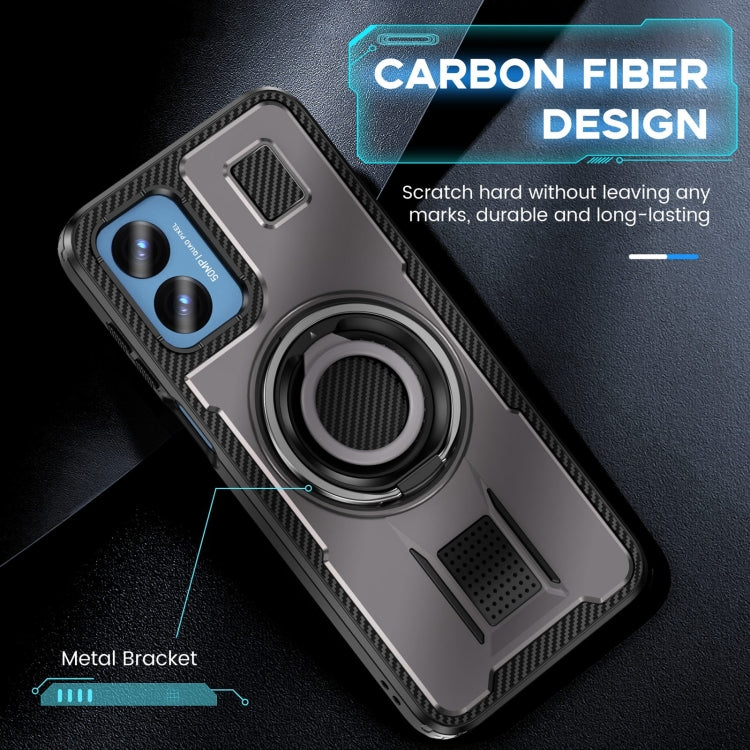 For Motorola Moto G Play 4G 2024 Ring Holder Carbon Fiber PC Hybrid TPU Phone Case(Grey) - Motorola Cases by buy2fix | Online Shopping UK | buy2fix