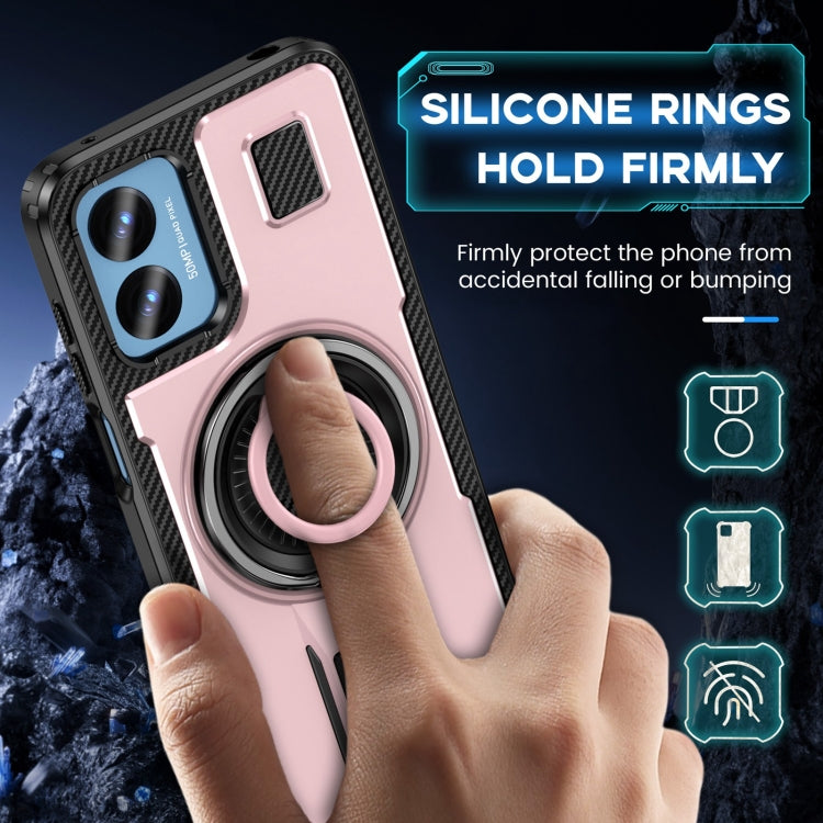 For Motorola Moto G Play 4G 2024 Ring Holder Carbon Fiber PC Hybrid TPU Phone Case(Rose Gold) - Motorola Cases by buy2fix | Online Shopping UK | buy2fix