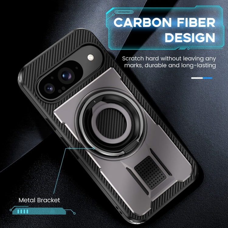 For Google Pixel 9 / 9 Pro Ring Holder Carbon Fiber PC Hybrid TPU Phone Case(Grey) - Google Cases by buy2fix | Online Shopping UK | buy2fix