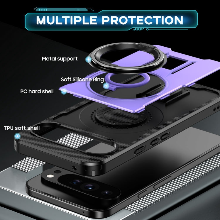 For Google Pixel 9 Pro XL Ring Holder Carbon Fiber PC Hybrid TPU Phone Case(Purple) - Google Cases by buy2fix | Online Shopping UK | buy2fix