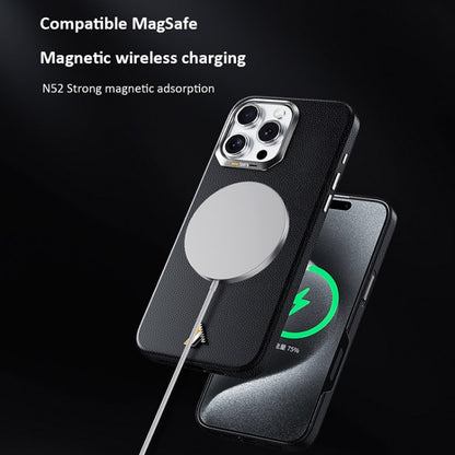 For iPhone 16 TGVIS VIDA Series MagSafe Magnetic PU Leather Phone Case(Black) - iPhone 16 Cases by TGVIS | Online Shopping UK | buy2fix