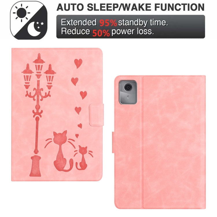 For Lenovo Tab M11 / Xiaoxin Pad 2024 Embossed Couple Cat Smart Tablet Leather Case(Pink) - Lenovo by buy2fix | Online Shopping UK | buy2fix