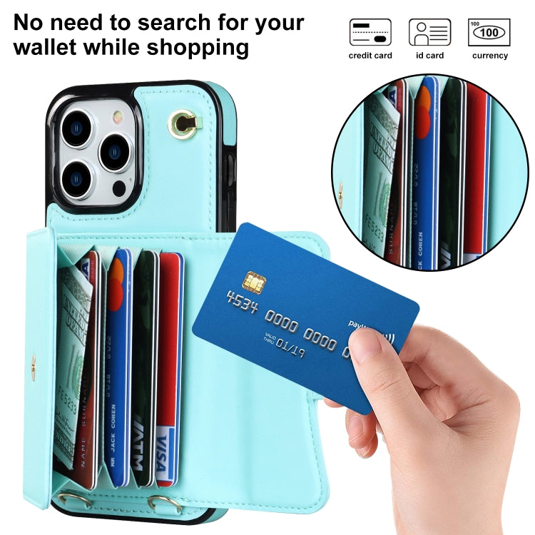 For iPhone 16 Pro Max RFID Card Slot Phone Case with Long Lanyard(Mint Green) - iPhone 16 Pro Max Cases by buy2fix | Online Shopping UK | buy2fix