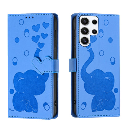 For Samsung Galaxy S25 Ultra 5G Cartoon Elephant Embossed Leather Phone Case(Blue) - Galaxy S25 Ultra 5G Cases by buy2fix | Online Shopping UK | buy2fix