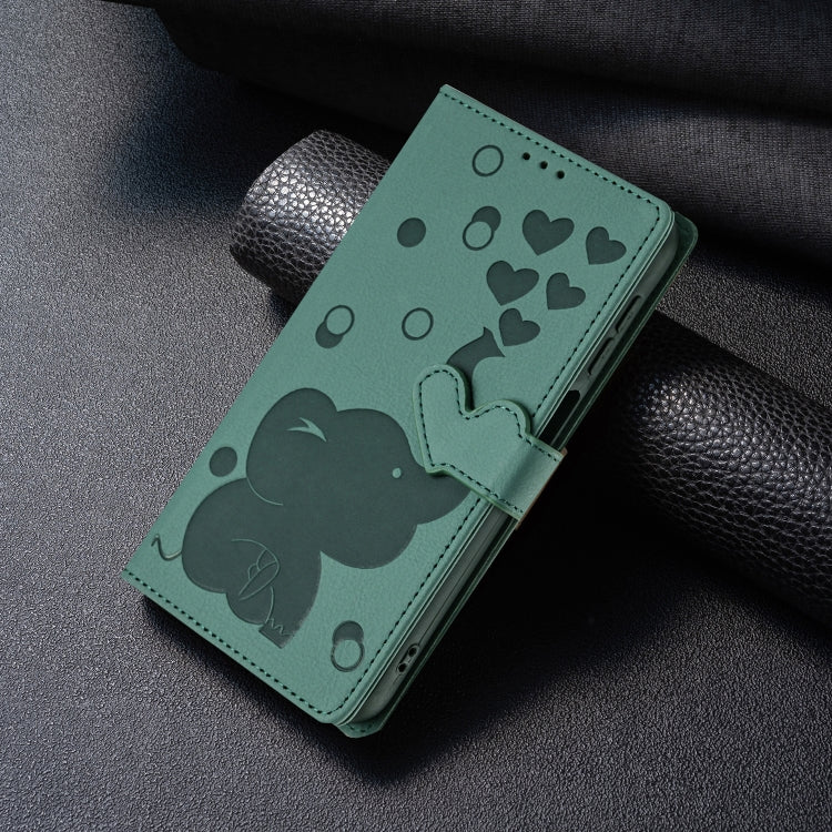 For Samsung Galaxy S25 Ultra 5G Cartoon Elephant Embossed Leather Phone Case(Green) - Galaxy S25 Ultra 5G Cases by buy2fix | Online Shopping UK | buy2fix