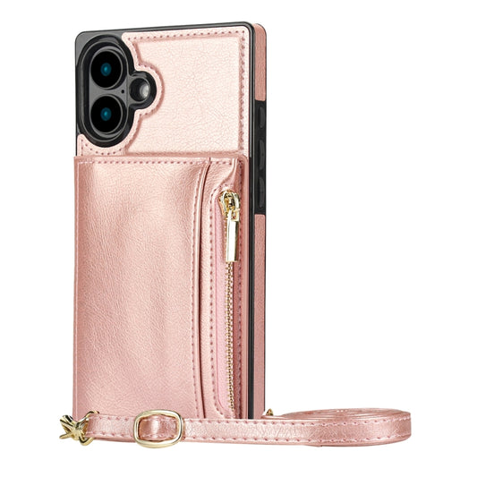 For iPhone 16 Plus Square Zipper Wallet Bag TPU+PU Back Cover Case(Rose Gold) - iPhone 16 Plus Cases by buy2fix | Online Shopping UK | buy2fix