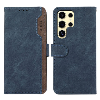 For Samsung Galaxy S25 Ultra 5G ABEEL Color Block Magnetic RFID Leather Phone Case(Blue-Brown) - Galaxy S25 Ultra 5G Cases by buy2fix | Online Shopping UK | buy2fix