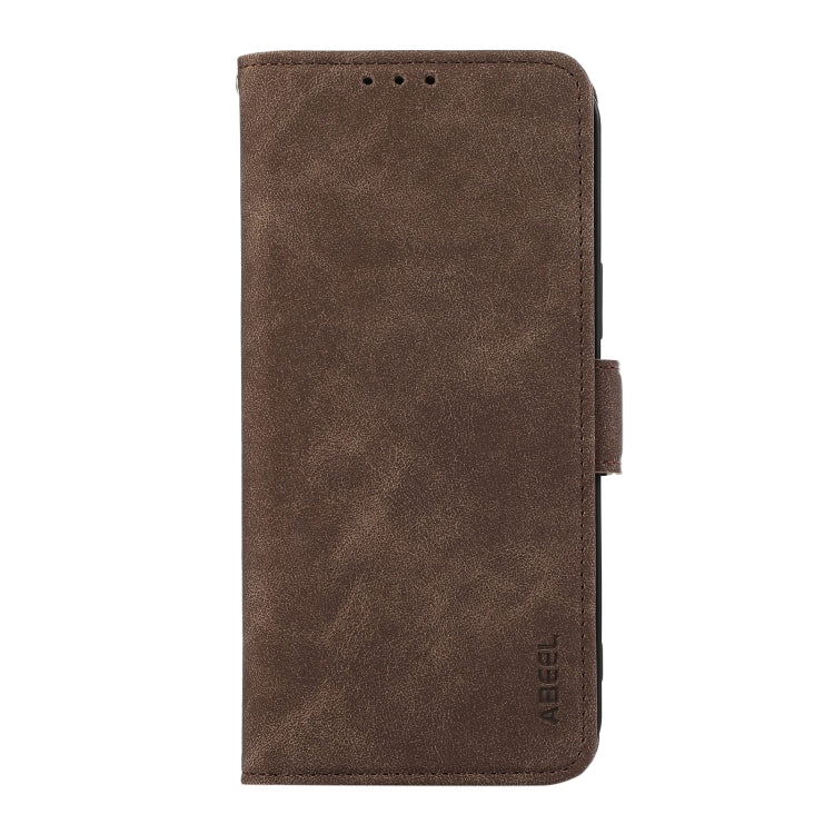 For Samsung Galaxy S25 Ultra 5G ABEEL Frosted Magnetic RFID Leather Phone Case(Brown) - Galaxy S25 Ultra 5G Cases by buy2fix | Online Shopping UK | buy2fix