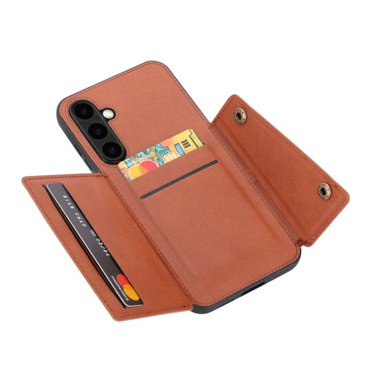 For Samsung Galaxy S25+ 5G Double Buckle Card Slots Magnetic Phone Case(Brown) - Galaxy S25+ 5G Cases by buy2fix | Online Shopping UK | buy2fix