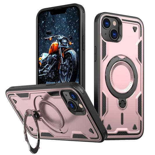 For iPhone 13 PC Hybrid TPU Armor MagSafe Ring Holder Phone Case(Rose Gold) - iPhone 13 Cases by buy2fix | Online Shopping UK | buy2fix