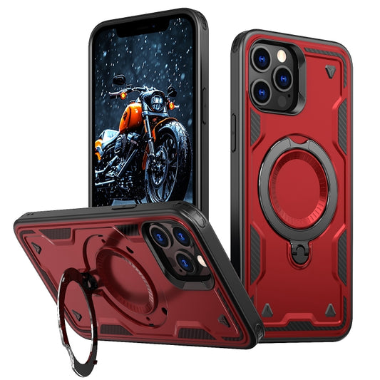 For iPhone 12 Pro Max PC Hybrid TPU Armor MagSafe Ring Holder Phone Case(Red) - iPhone 12 Pro Max Cases by buy2fix | Online Shopping UK | buy2fix