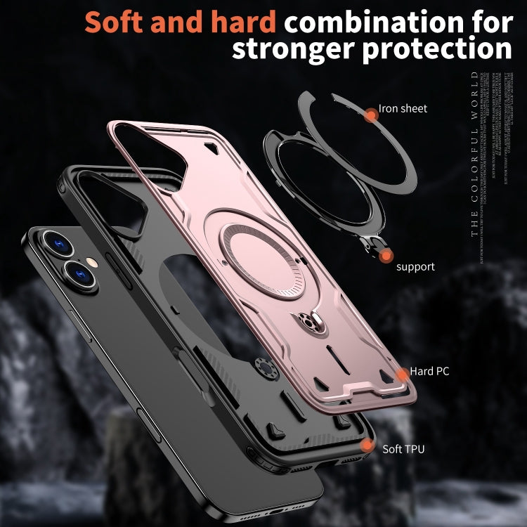 For iPhone 16 Plus PC Hybrid TPU Armor MagSafe Holder Phone Case(Rose Gold) - iPhone 16 Plus Cases by buy2fix | Online Shopping UK | buy2fix