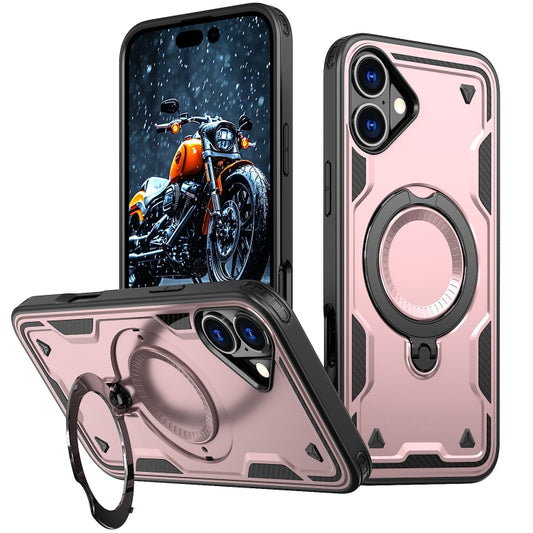 For iPhone 16 PC Hybrid TPU Armor MagSafe Holder Phone Case(Rose Gold) - iPhone 16 Cases by buy2fix | Online Shopping UK | buy2fix