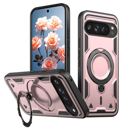 For Google Pixel 9 / 9 Pro PC Hybrid TPU Armor MagSafe Holder Phone Case(Rose Gold) - Google Cases by buy2fix | Online Shopping UK | buy2fix