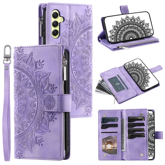 For Samsung Galaxy S25 5G Multi-Card Totem Zipper Leather Phone Case(Purple) - Galaxy S25 5G Cases by buy2fix | Online Shopping UK | buy2fix