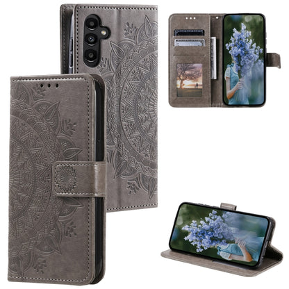 For Samsung Galaxy S25 5G Totem Flower Embossed Leather Phone Case(Grey) - Galaxy S25 5G Cases by buy2fix | Online Shopping UK | buy2fix