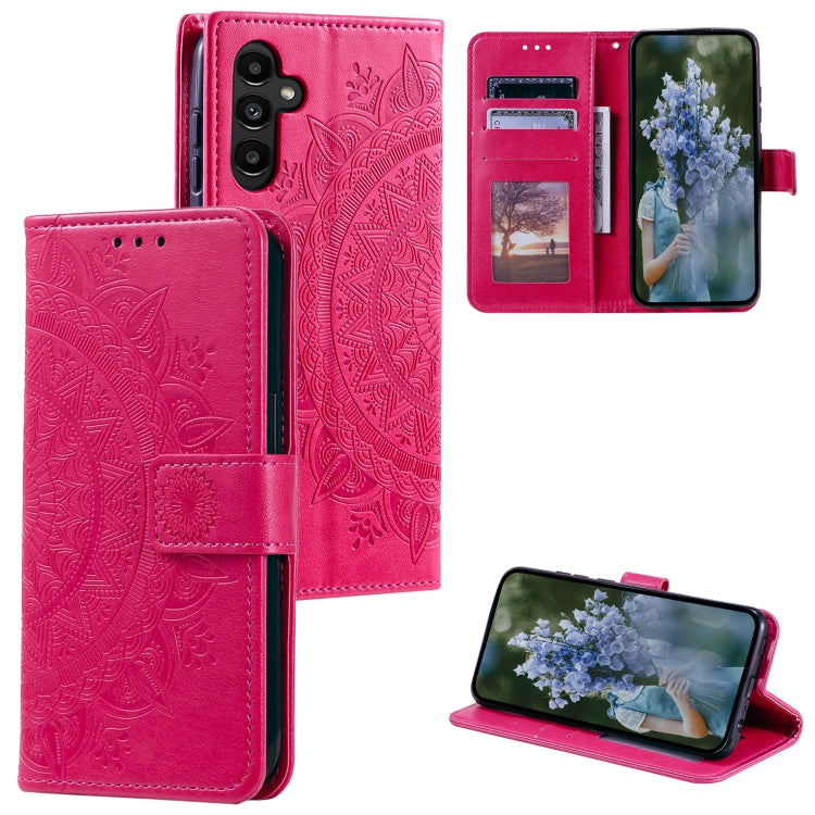 For Samsung Galaxy S25 5G Totem Flower Embossed Leather Phone Case(Red) - Galaxy S25 5G Cases by buy2fix | Online Shopping UK | buy2fix