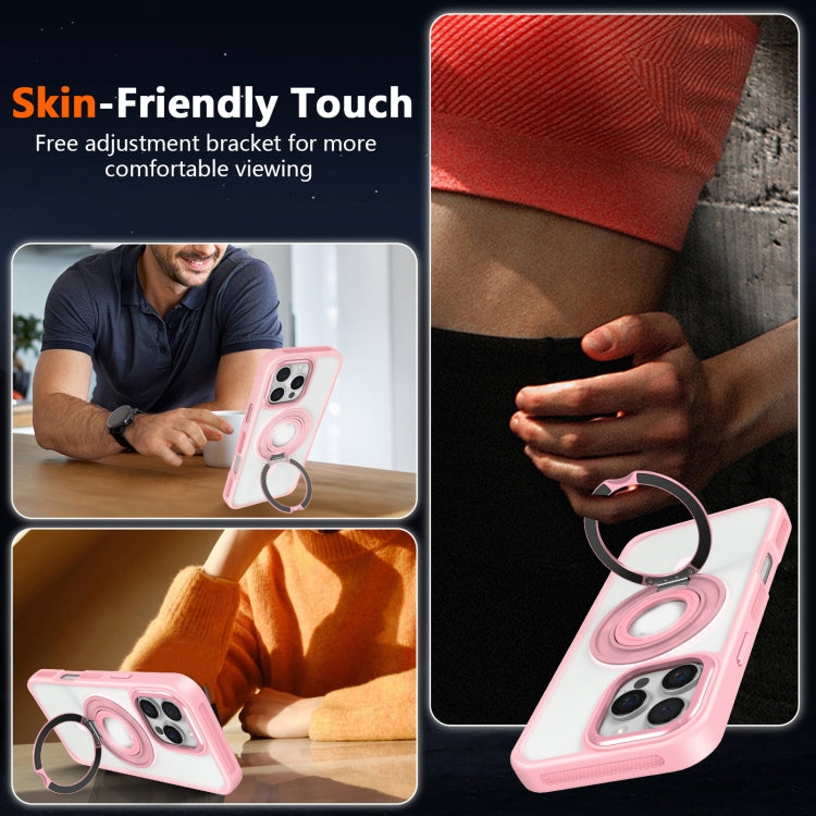 For iPhone 16 Plus Skin Feel Matte 360 Degree Rotating Silicone Ring Holder Phone Case(Pink) - iPhone 16 Plus Cases by buy2fix | Online Shopping UK | buy2fix