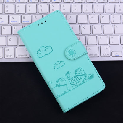 For iPhone 16 Plus Cute Cats RFID Leather Phone Case(Green) - iPhone 16 Plus Cases by buy2fix | Online Shopping UK | buy2fix