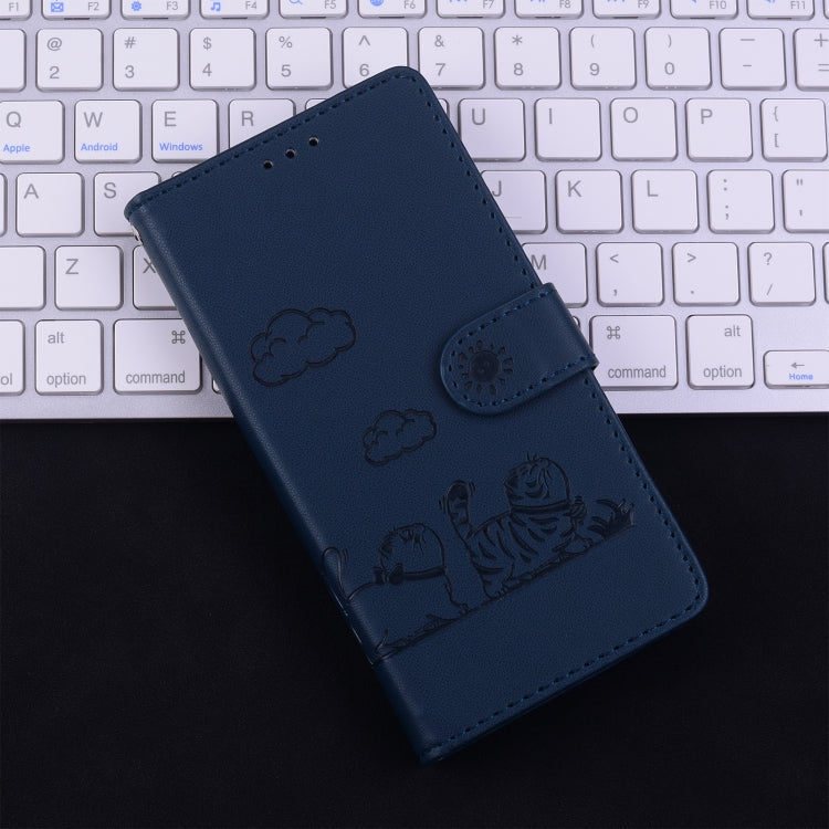 For iPhone 16 Cute Cats RFID Leather Phone Case(Blue) - iPhone 16 Cases by buy2fix | Online Shopping UK | buy2fix