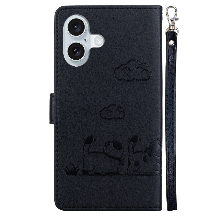 For iPhone 16 Cute Cats RFID Leather Phone Case(Black) - iPhone 16 Cases by buy2fix | Online Shopping UK | buy2fix