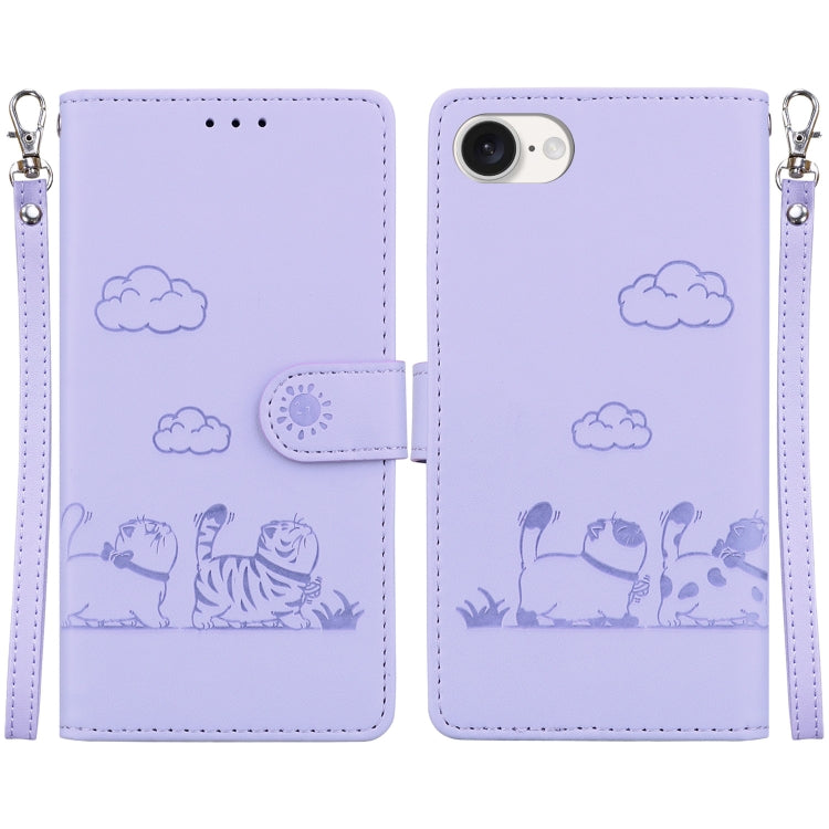 For iPhone SE 2024 Cute Cats RFID Leather Phone Case(Purple) - More iPhone Cases by buy2fix | Online Shopping UK | buy2fix