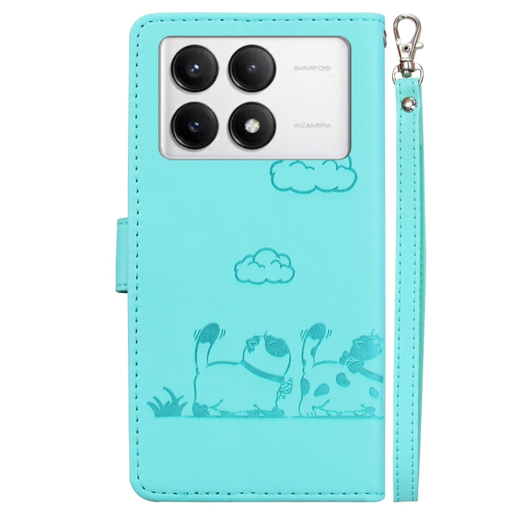 For Redmi K70 / K70 Pro Cute Cats RFID Leather Phone Case(Green) - K70 Cases by buy2fix | Online Shopping UK | buy2fix