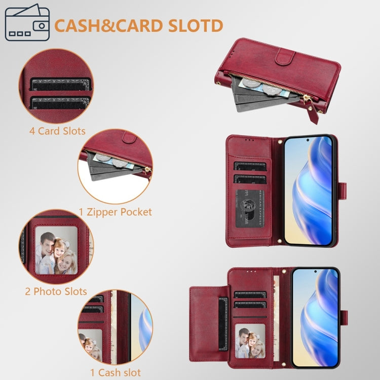 For Samsung Galaxy S25 5G Multi-Card Slots Zipper Wallet Leather Phone Case(Dark Red) - Galaxy S25 5G Cases by buy2fix | Online Shopping UK | buy2fix