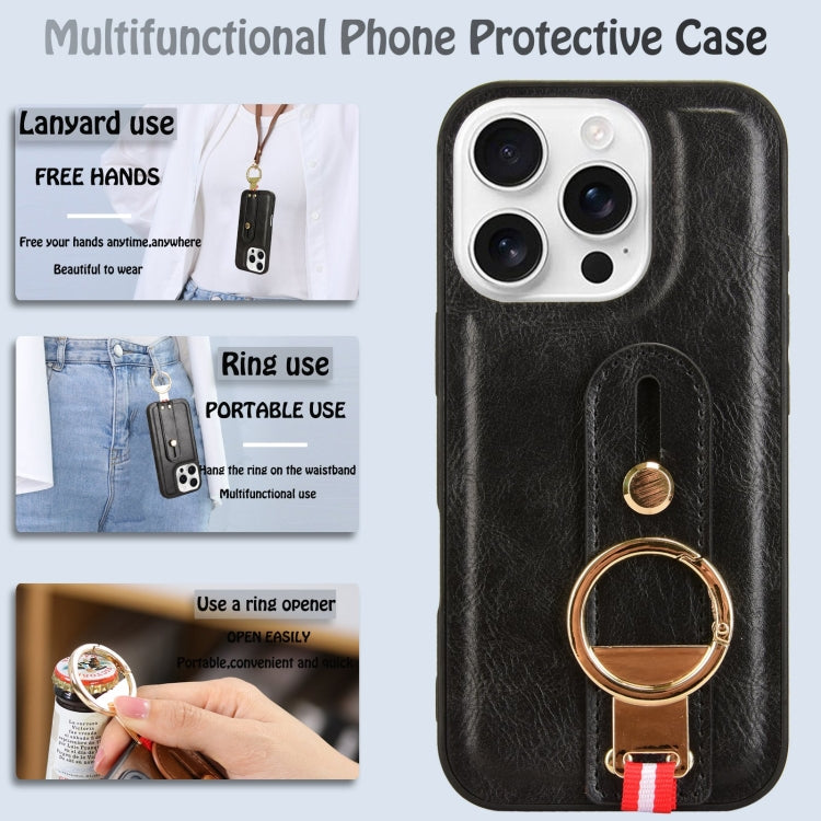 For iPhone 16 Pro Wristband Leather Back Phone Case(Black) - iPhone 16 Pro Cases by buy2fix | Online Shopping UK | buy2fix