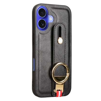 For iPhone 16 Plus Wristband Leather Back Phone Case(Black) - iPhone 16 Plus Cases by buy2fix | Online Shopping UK | buy2fix