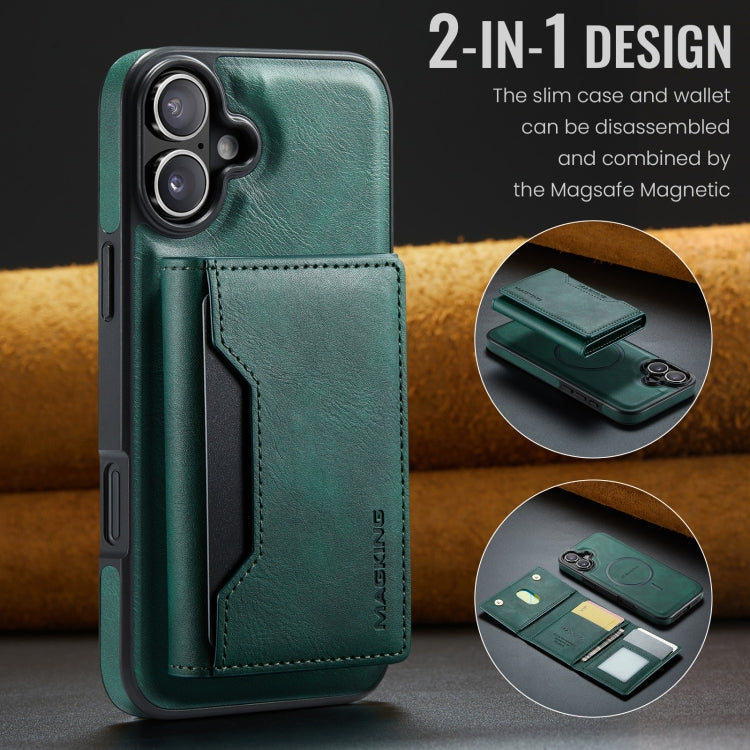 For iPhone 16 DG.MING MAGKING-K2 Series MagSafe RFID Card Bag Detachable Phone Case(Green) - iPhone 16 Cases by DG.MING | Online Shopping UK | buy2fix