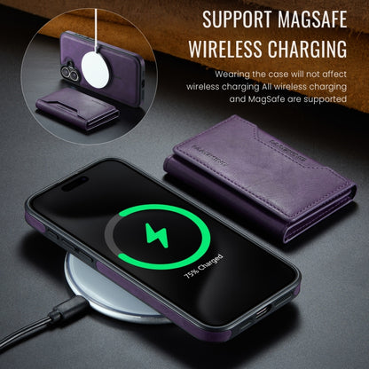 For iPhone 16 DG.MING MAGKING-K2 Series MagSafe RFID Card Bag Detachable Phone Case(Purple) - iPhone 16 Cases by DG.MING | Online Shopping UK | buy2fix