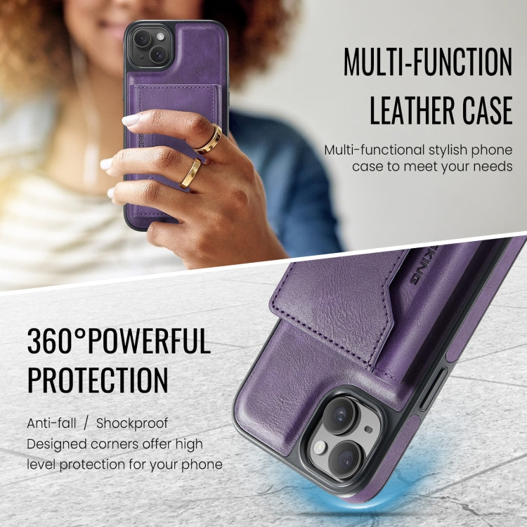 For iPhone 13 DG.MING MAGKING-K2 Series MagSafe RFID Card Bag Detachable Phone Case(Purple) - iPhone 13 Cases by DG.MING | Online Shopping UK | buy2fix