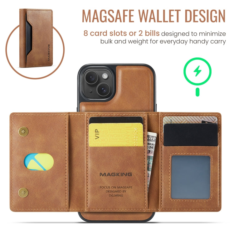 For iPhone 14 Plus DG.MING MAGKING-K2 Series MagSafe RFID Card Bag Detachable Phone Case(Brown) - iPhone 14 Plus Cases by DG.MING | Online Shopping UK | buy2fix