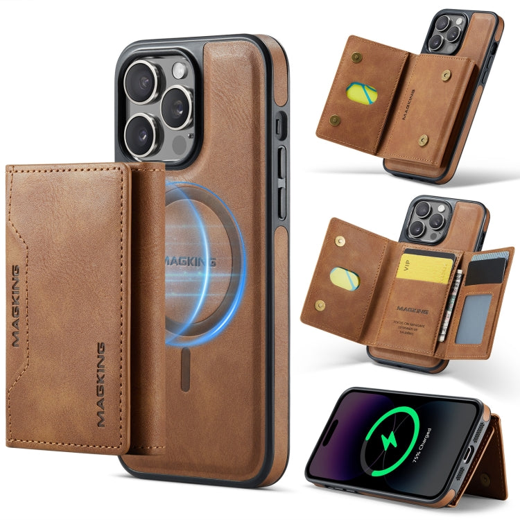 For iPhone 14 Pro DG.MING MAGKING-K2 Series MagSafe RFID Card Bag Detachable Phone Case(Brown) - iPhone 14 Pro Cases by DG.MING | Online Shopping UK | buy2fix