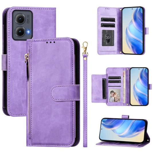 For Motorola Edge 5G 2024 Multi-Card Slots Zipper Wallet Leather Phone Case(Purple) - Motorola Cases by buy2fix | Online Shopping UK | buy2fix