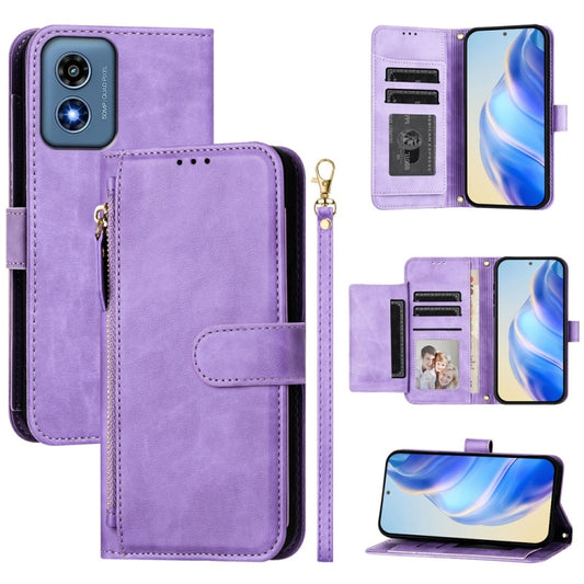 For Motorola Moto G Play 4G 2024 Global Multi-Card Slots Zipper Wallet Leather Phone Case(Purple) - Motorola Cases by buy2fix | Online Shopping UK | buy2fix