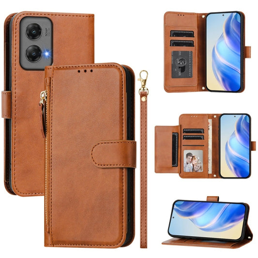 For Motorola Moto G Stylus 5G 2024 Multi-Card Slots Zipper Wallet Leather Phone Case(Brown) - Motorola Cases by buy2fix | Online Shopping UK | buy2fix