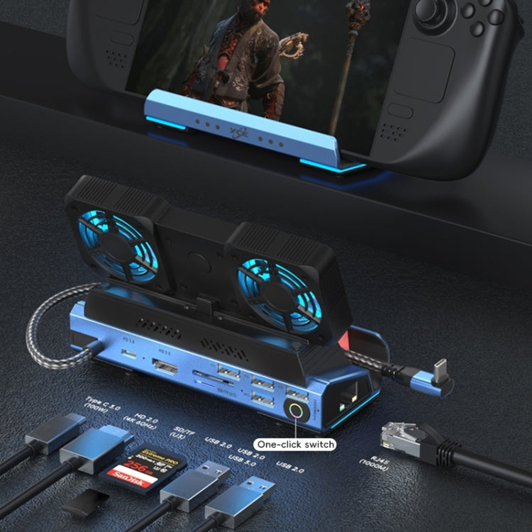 YCE-V279A 9 in 1 USB-C Gaming Dock Station with Detachable Fan(Blue Black) - Other Accessories by buy2fix | Online Shopping UK | buy2fix