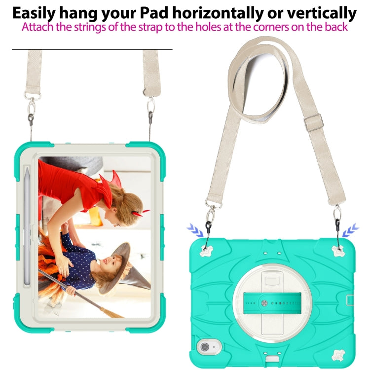 For iPad 10th Gen 10.9 2022 Bat Hand Grip Turntable Stand Tablet Case(Mint Green White) - iPad 10th Gen 10.9 Cases by buy2fix | Online Shopping UK | buy2fix