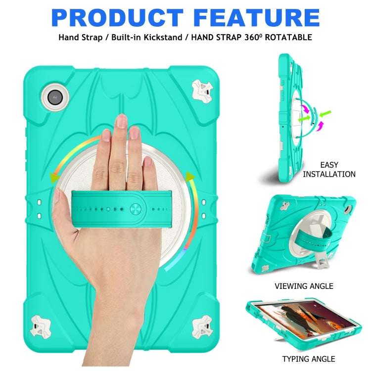 For Samsung Galaxy Tab A8 Bat Hand Grip Turntable Stand Tablet Case(Mint Green White) - Other Galaxy Tab PC by buy2fix | Online Shopping UK | buy2fix