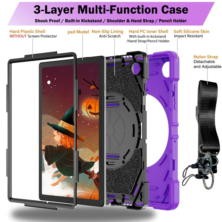 For Samsung Galaxy Tab A8 Bat Hand Grip Turntable Stand Tablet Case(Purple Black) - Other Galaxy Tab PC by buy2fix | Online Shopping UK | buy2fix