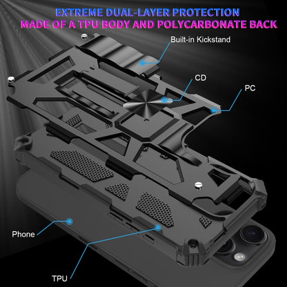 For iPhone 16 Pro Armor Shockproof TPU Hybrid PC Magnetic Phone Case with Holder(Silver) - iPhone 16 Pro Cases by buy2fix | Online Shopping UK | buy2fix