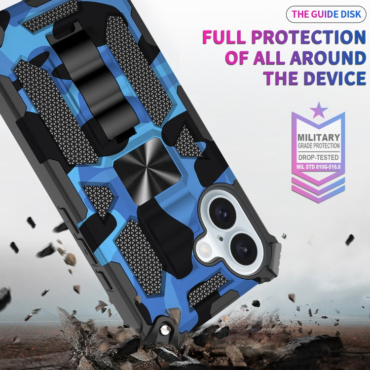 For iPhone 16 Camouflage Armor Kickstand TPU Hybrid PC Magnetic Phone Case(Blue) - iPhone 16 Cases by buy2fix | Online Shopping UK | buy2fix