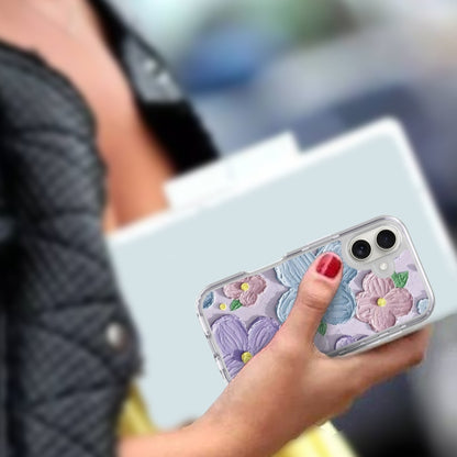 For iPhone 16 Plus Small Fresh Sticker PC + TPU Shockproof Phone Case(Purple Flower) - iPhone 16 Plus Cases by buy2fix | Online Shopping UK | buy2fix