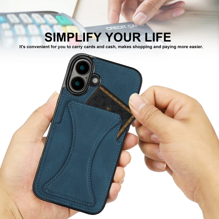 For iPhone 16 Ultra-thin Shockproof Phone Protective Case with Holder(Blue) - iPhone 16 Cases by buy2fix | Online Shopping UK | buy2fix