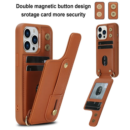 For iPhone 16 Pro Wristband Vertical Flip Wallet Back Cover Phone Case with Long Lanyard(Brown) - iPhone 16 Pro Cases by buy2fix | Online Shopping UK | buy2fix